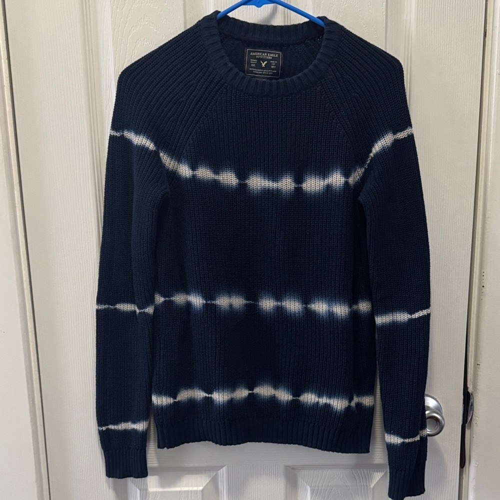 American Eagle Outfitters Dark Blue Patterned Crewneck Sweater 100% cotton